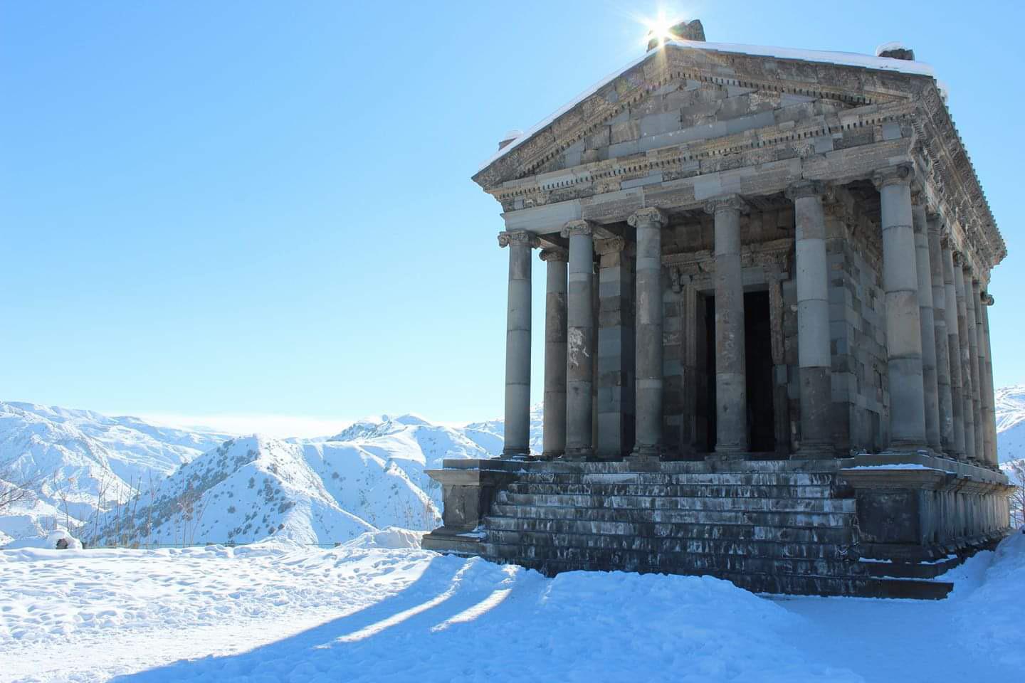 Garni temple in winter. The only standing Greco-Roman Colonnade building in Armenia. 1st century AD.jpg