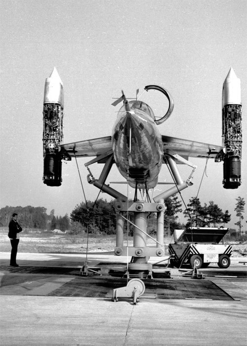 the EWR VJ 101C experimental German jet fighter VTOL tiltjet aircraft, circa 1962.jpg