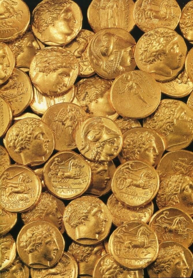 Treasure of 51 Macedonian Gold Coins. Was hidden sometime after 330 BCE in a cavity in a rock in ancient Corinth.jpg