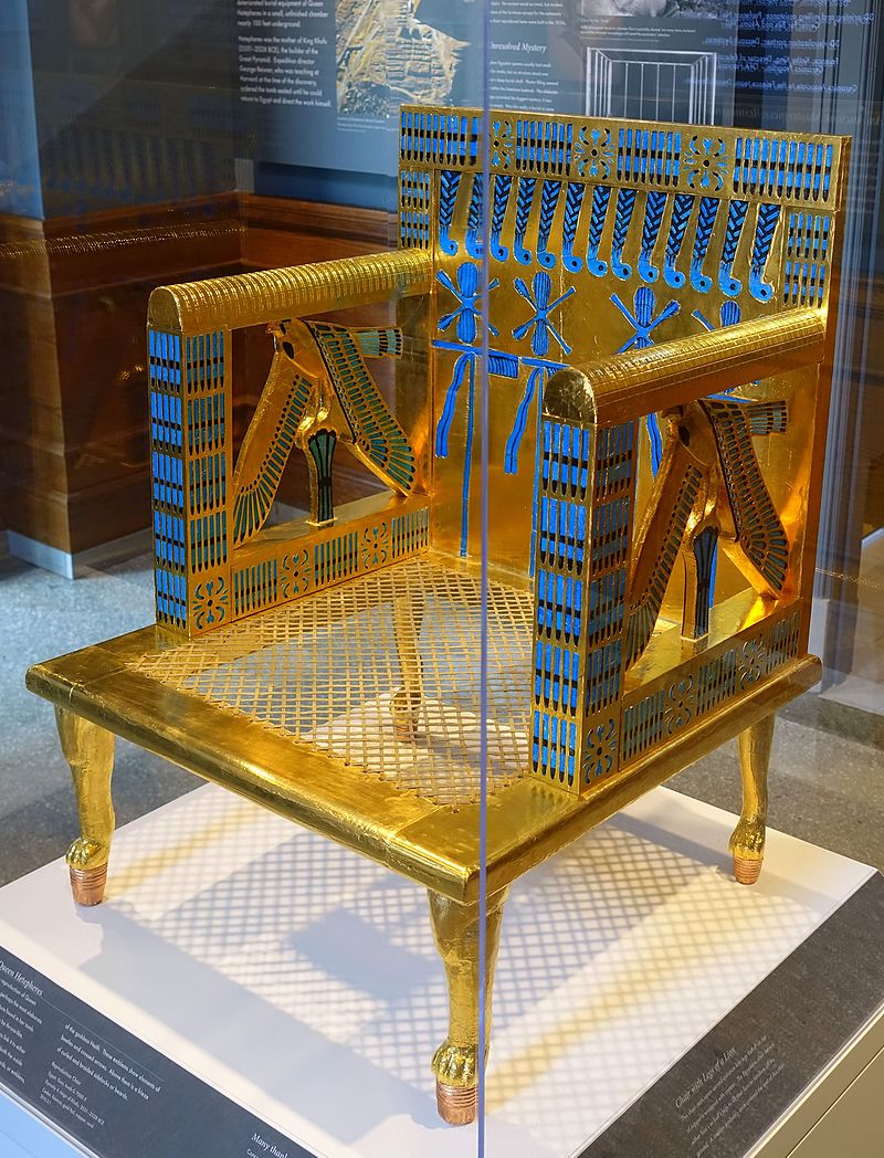 The golden chair - throne of Queen Hetepheres, the wife of Pharaoh Snefru and the mother of Pharaoh Khufu who built the Great Pyramid.jpg