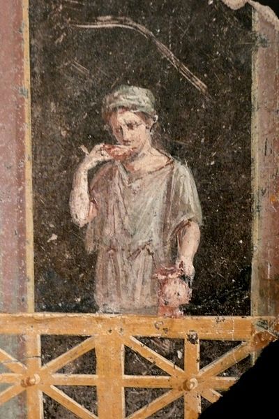 Roman fresco showing woman on balcony. Dated back to 1st century BCE – 1st century CE. Currently, located in Getty Museum, Los Angeles.jpg