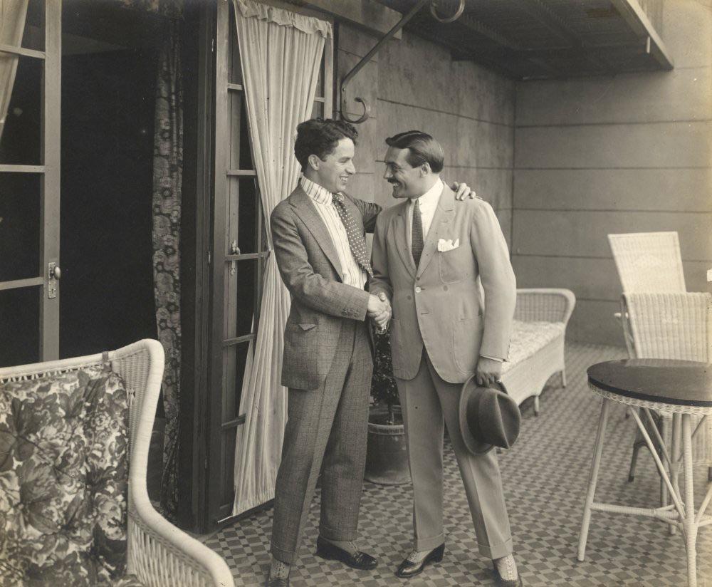 Chaplin and Max Linder meeting for the first time -1917.jpg
