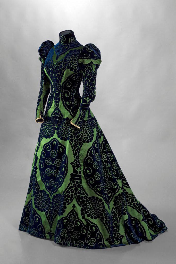 Tea gown, France, ~1897. Owned by the Countess Greffulhe, who often chose clothing of a brilliant green color because it complemented her auburn hair.jpg