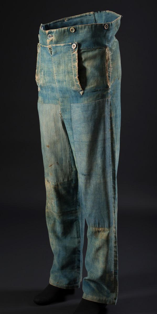 Man's work pants, denim and brushed cotton, circa 1840, now part of the collection of the Museum at FIT in New York.jpg