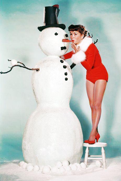 Debbie Reynolds making Frosty the Snowman melt,1955.jpg