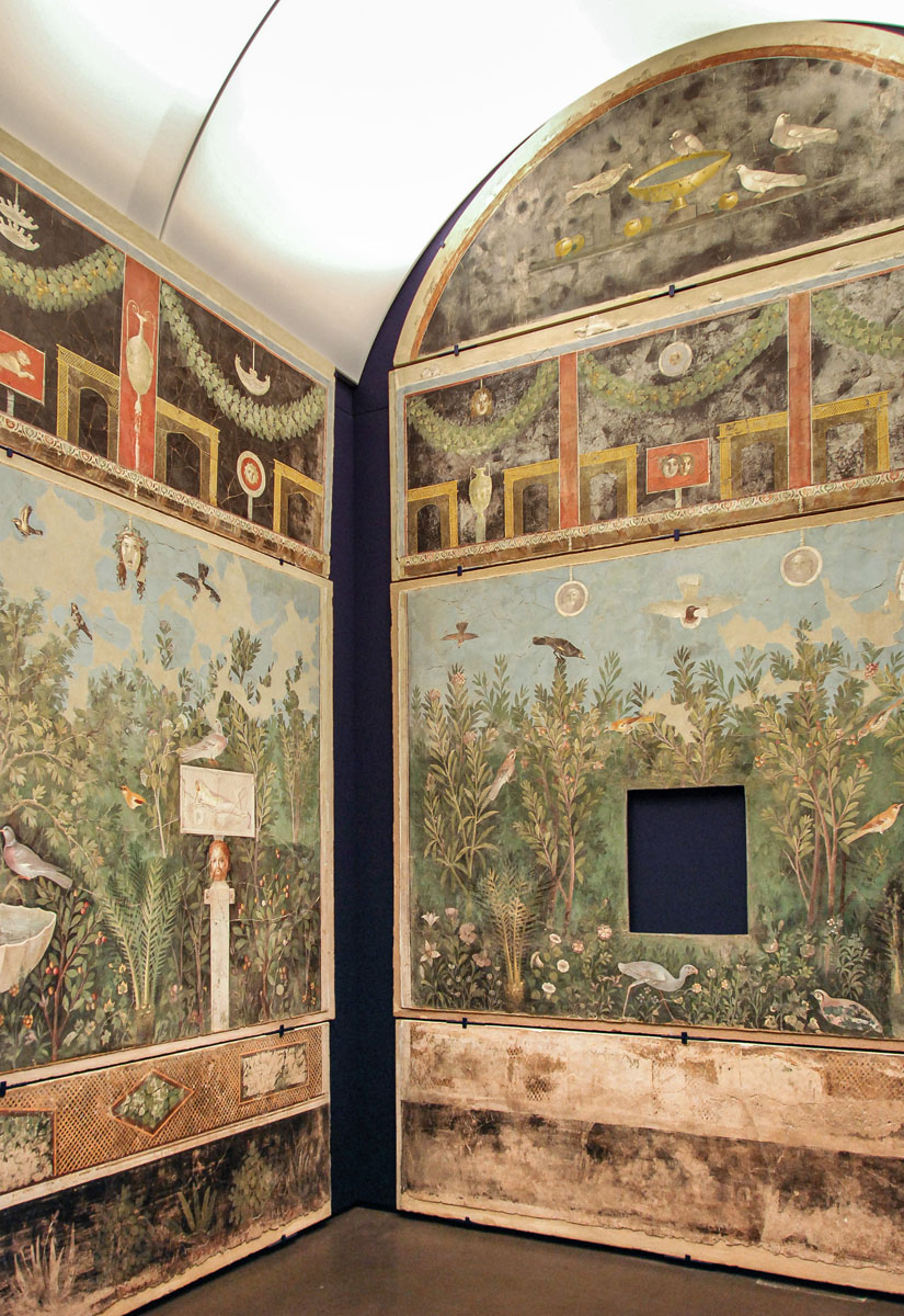 Garden frescoes from the House of Golden Bracelet. 14—37 CE, Archaeological Park of Pompeii.jpg