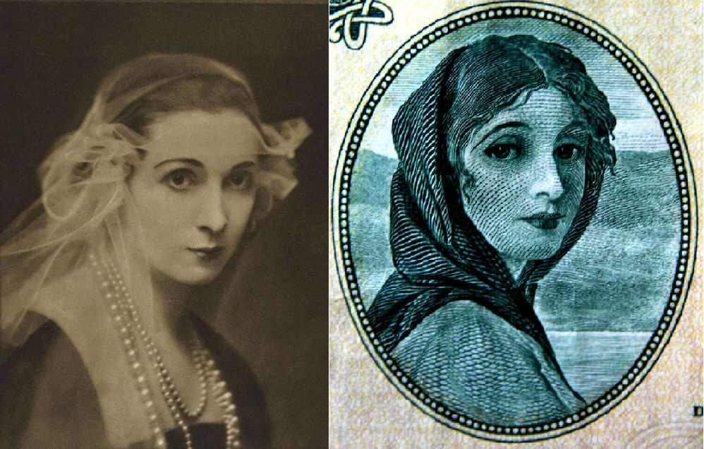 Chicagoan Hazel Martyn was the Personification of Ireland on Irish banknotes from 1928 until 1977.png