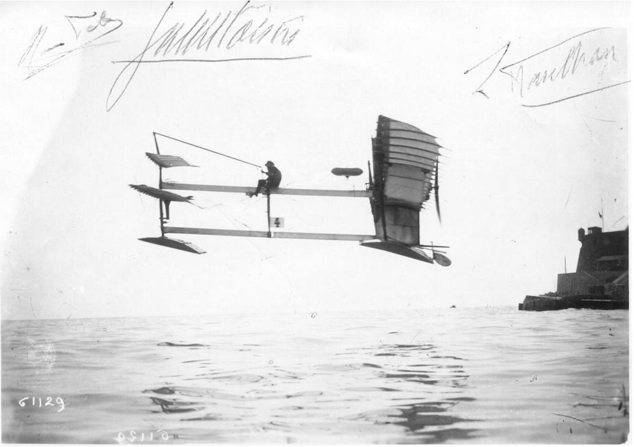 Henri Fabre flies first seaplane in 1910.jpg