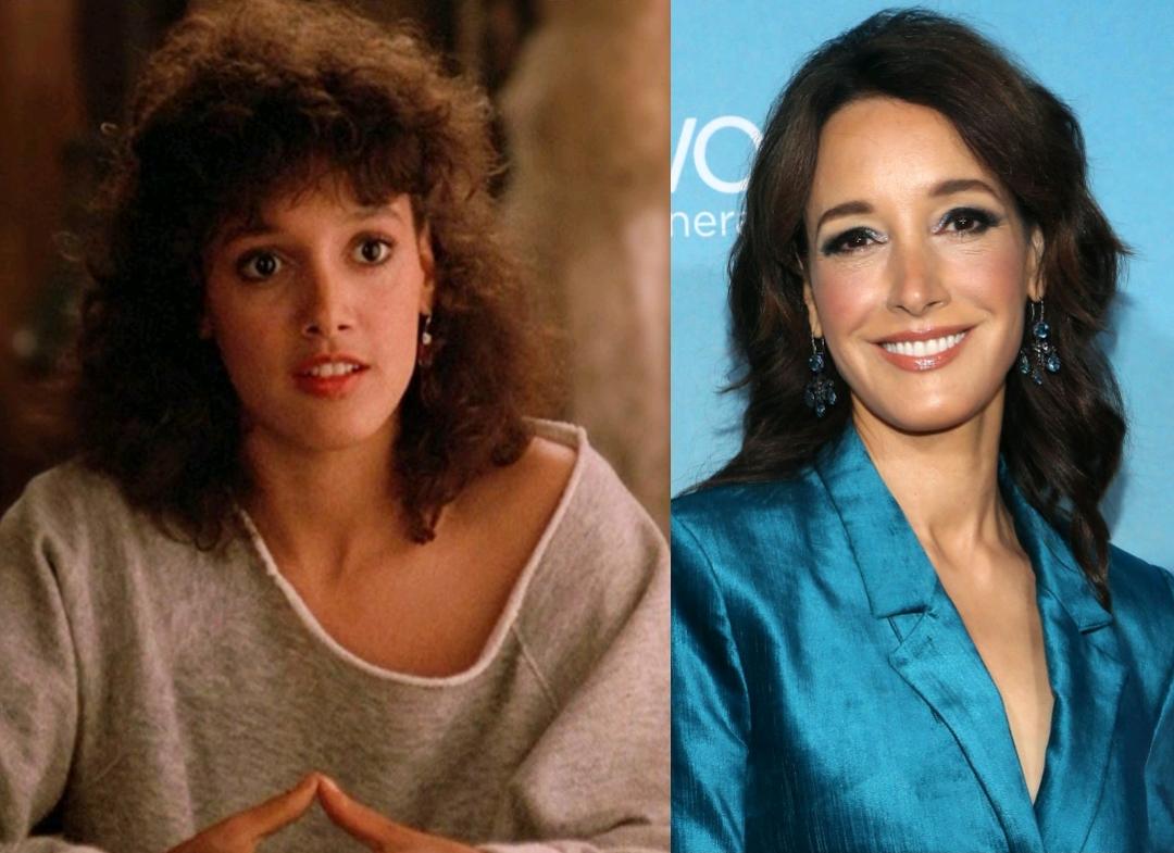Jennifer Beals , 1983 in Flashdance on Left, and on Right Jennifer Beals Now.jpg