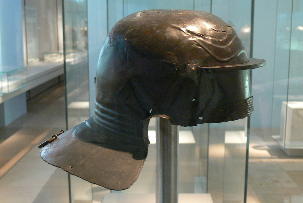 A Roman helmet found in the Rhine River, With the name of the soldier who wore it, L. Lucretius Celeris, inscribed inside.jpg