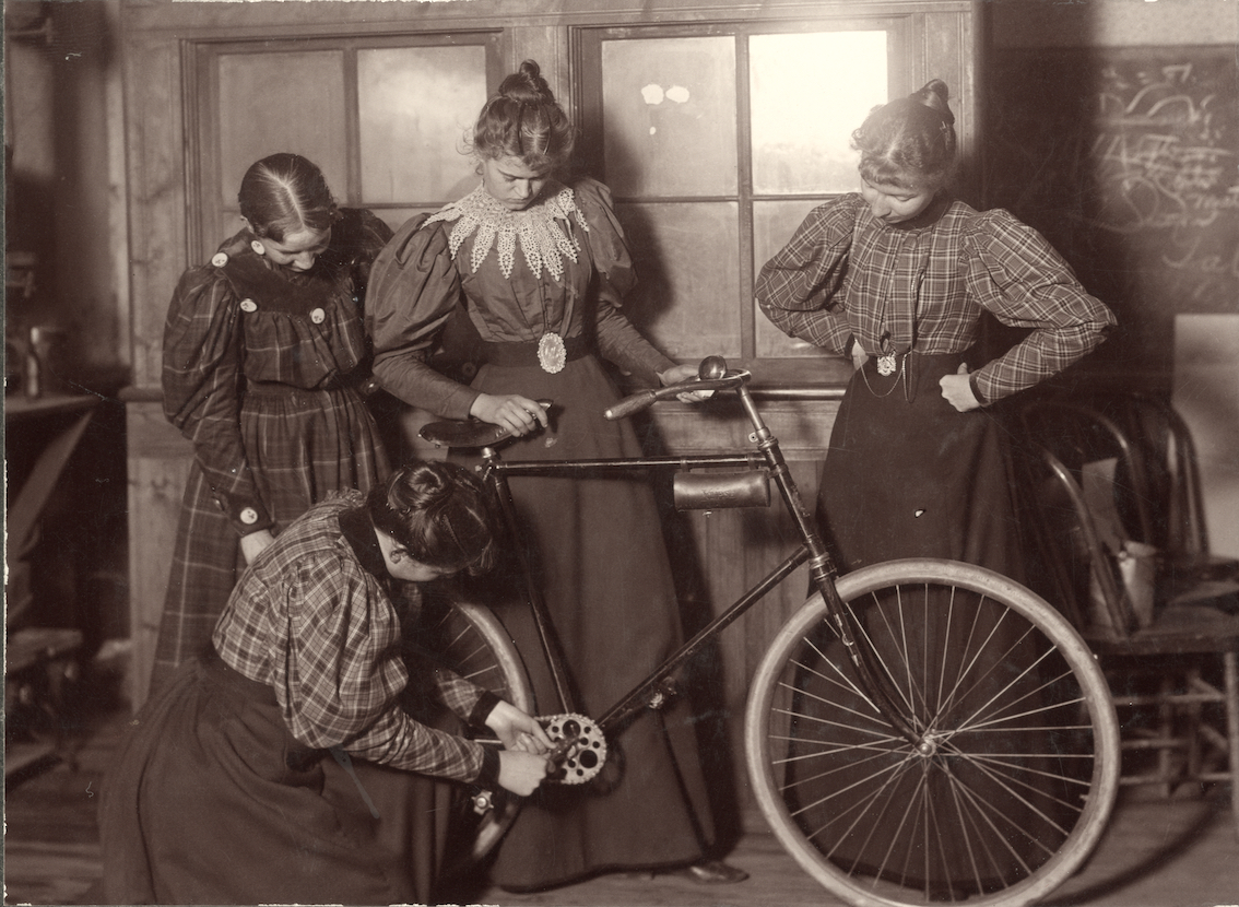 Women Repairing Bicycle, c. 1895.jpeg