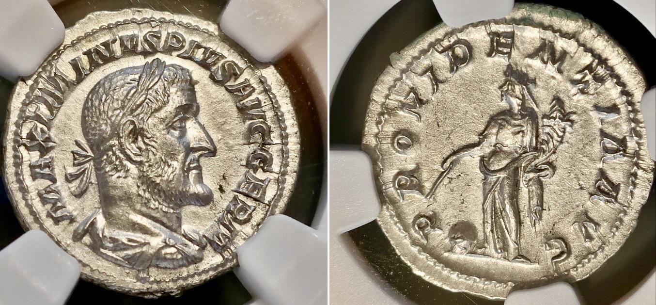 Silver Denarius Of Roman Emperor Maximinus Thrax & Providentia. Minted In Rome Year 236 to 238 AD.jpg