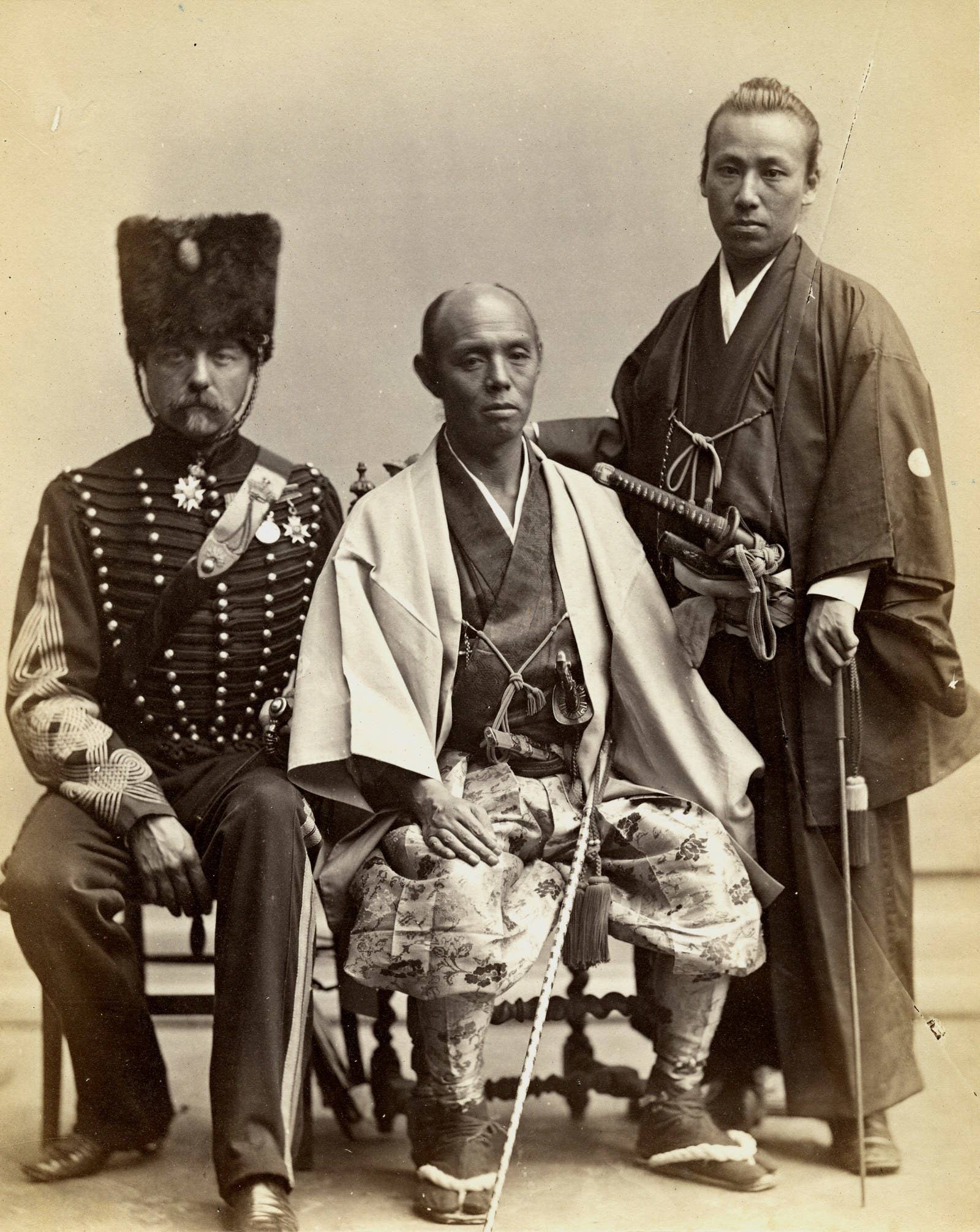 Portrait of Colonel de Berckheim with Senior Members of the Second Shogunal Mission to Europe, Paris, May 1864.jpg