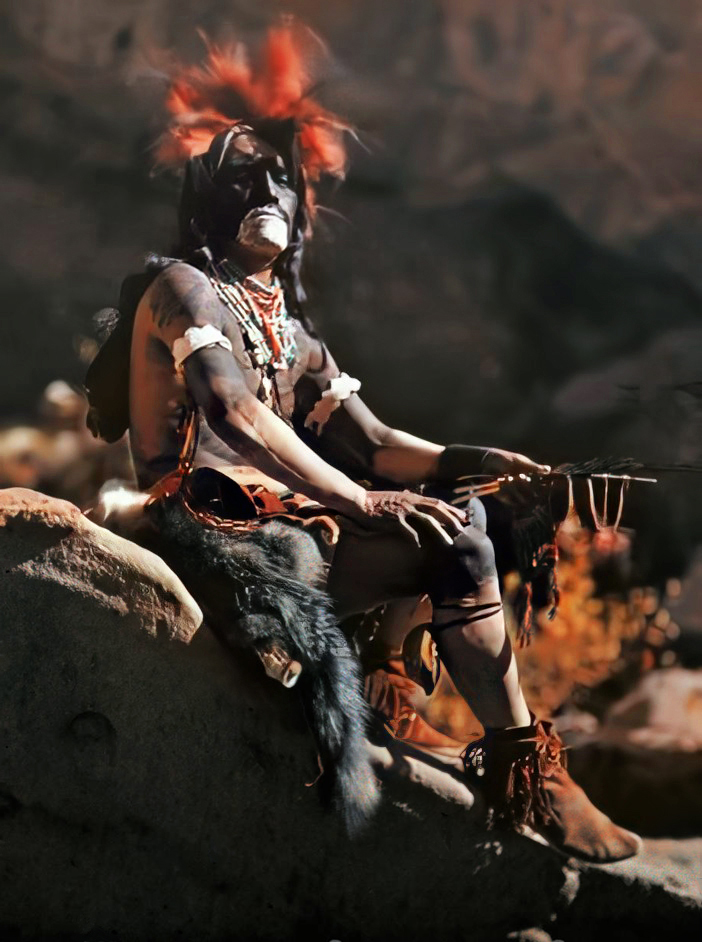 A Hopi Snake Clan priest in Arizona, USA on Sunday 31st March 1912. Autochrome photograph by Franklin Price Knott for National Geographic Magazine.jpg