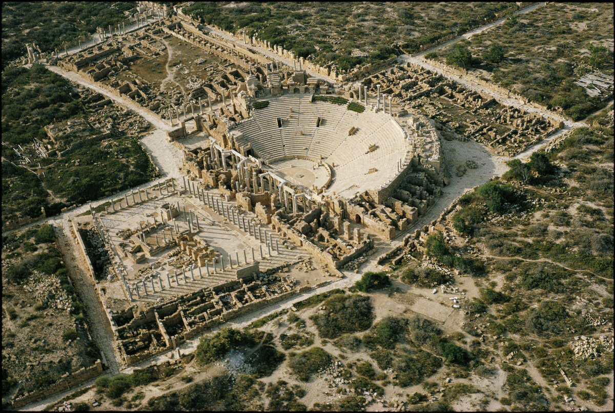 The Roman city of Leptis Magna in Libya, see from the air.jpg