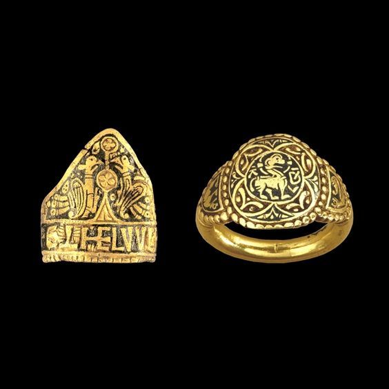 Two Anglo-Saxon gold rings which belonged to King Ethelwulf of Wessex and his daughter Queen Ethelswith, circa AD 839-874. British Museum.jpg