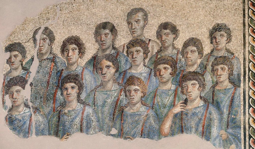 A mosaic depicting a sacred choir from the Temple of Diana Tifatina at Monte Tifata, Italy. 3rd cent. A.D.jpg