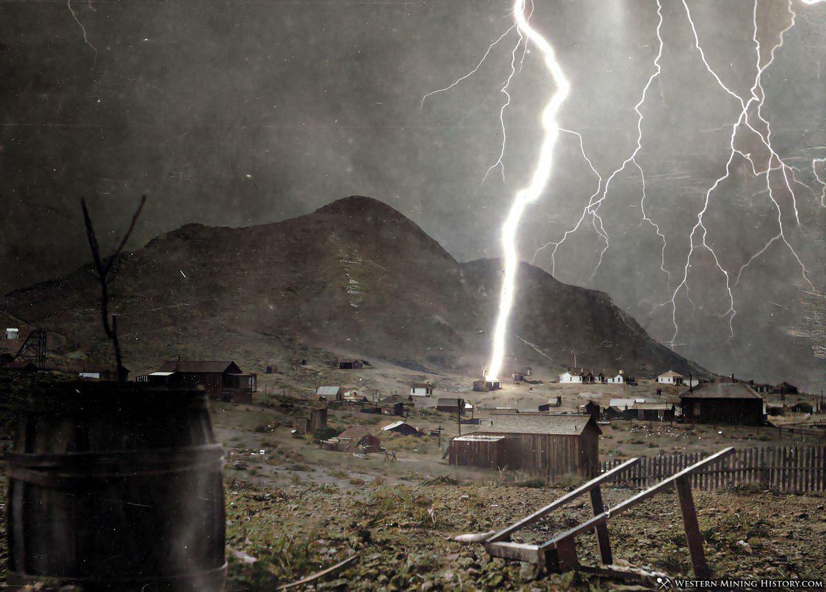 Photo of lightning striking the silver mining town of Tonopah, Nevada during a storm in 1904.jpg