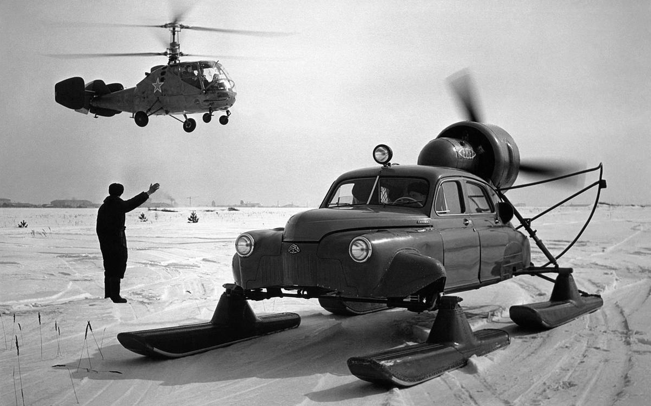 An Aerosani(propeller-driven snowmobile) in the Soviet arctic, 1959.jpg