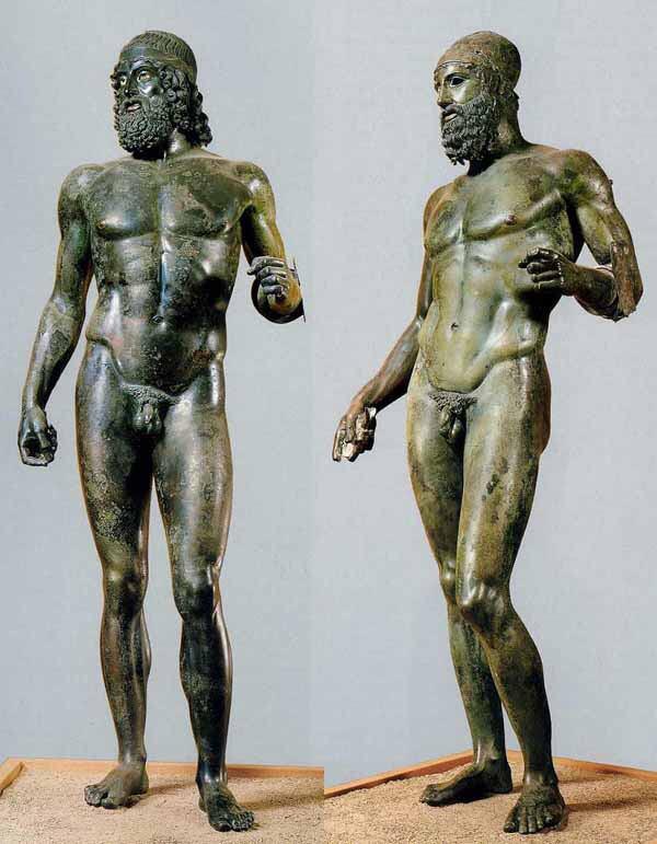 The Riace bronzes - two full-size Greek bronzes of naked bearded warriors, cast about 460–450 BC.jpg