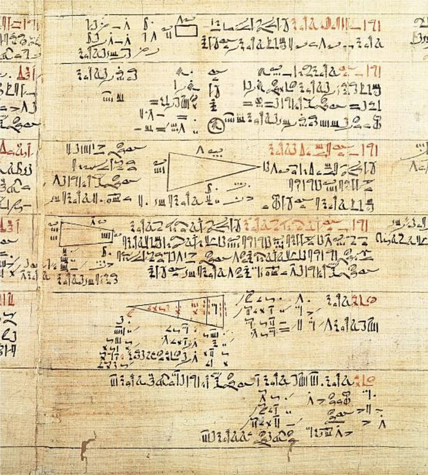 A vignette from the Rhind Mathematical Papyrus, one of the best known examples of Ancient Egyptian mathematics. ca. 1650 BC.jpg