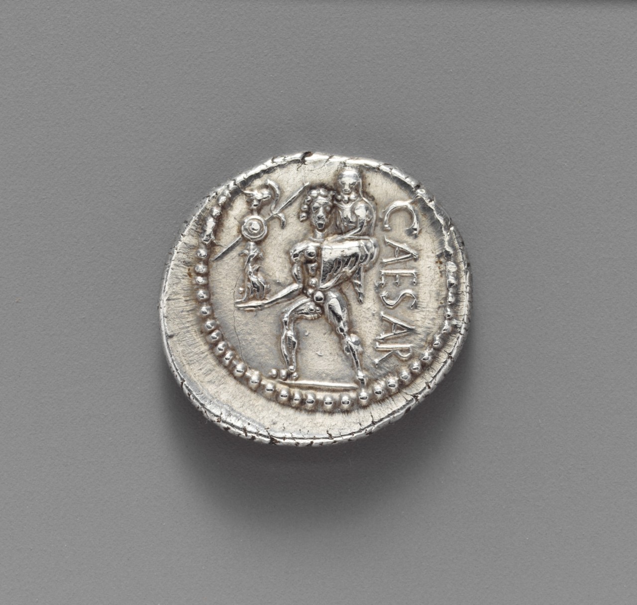 Roman Civil War, Silver denarius minted by Julius Caesar, 47-46 BC.jpg