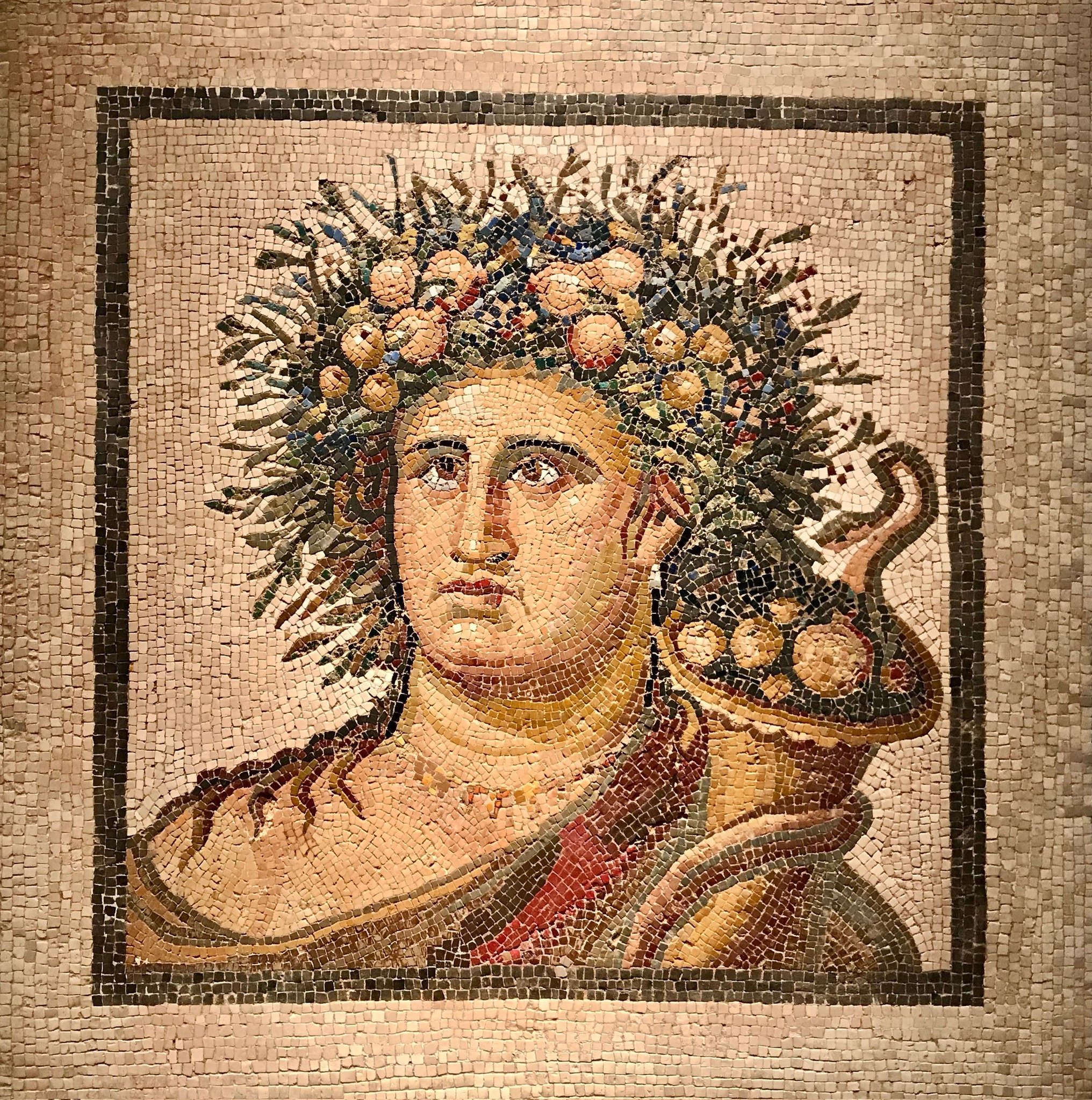 Roman mosaic from Hispania depicting the Genius of the Year who blesses the seasons and harvests. 2nd century C.E..jpg