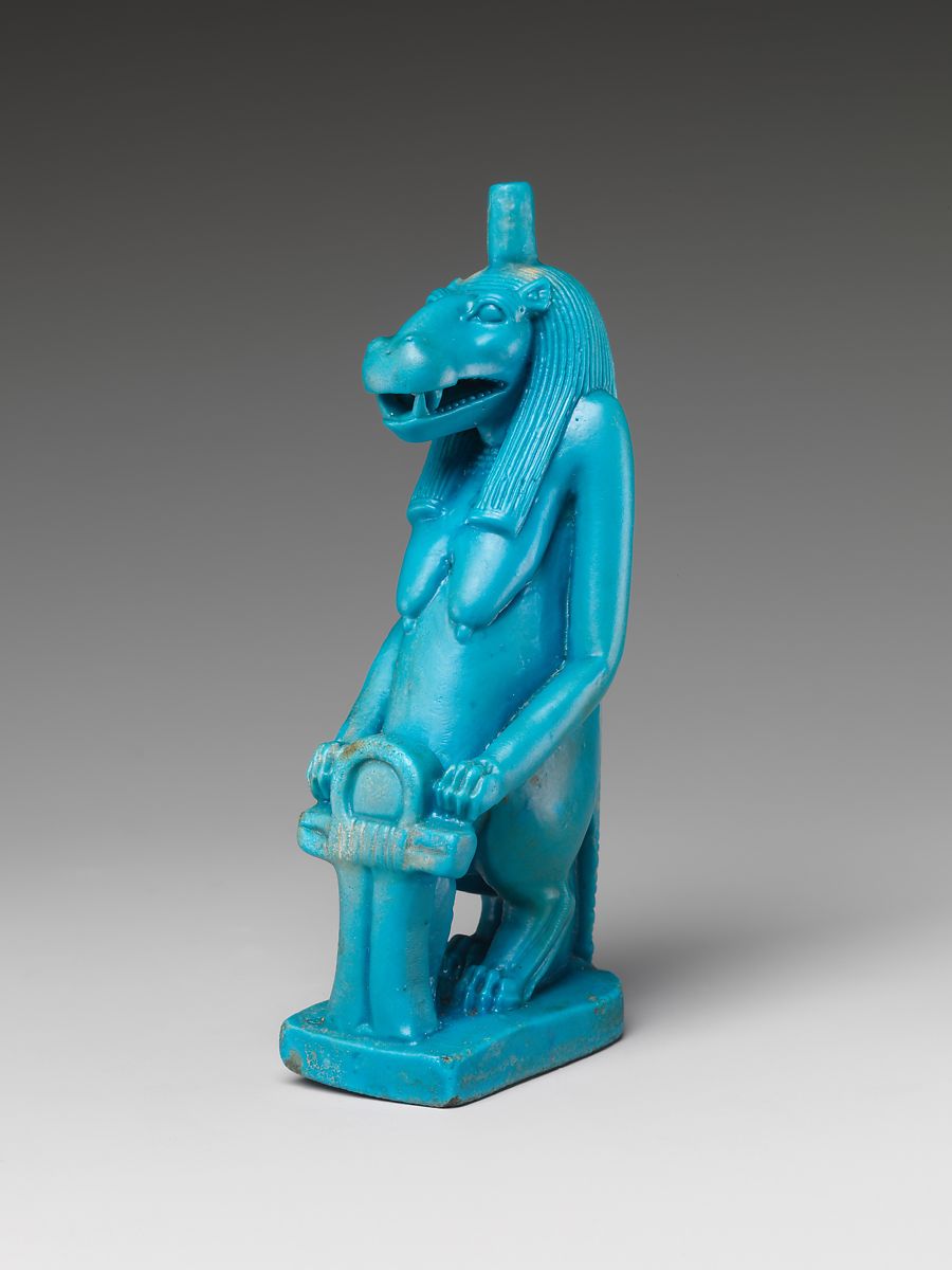 Faience Statuette of Goddess Taweret. Ptolemaic Era (332 to 30 BC), Northern Upper Egypt, Qena area.jpg