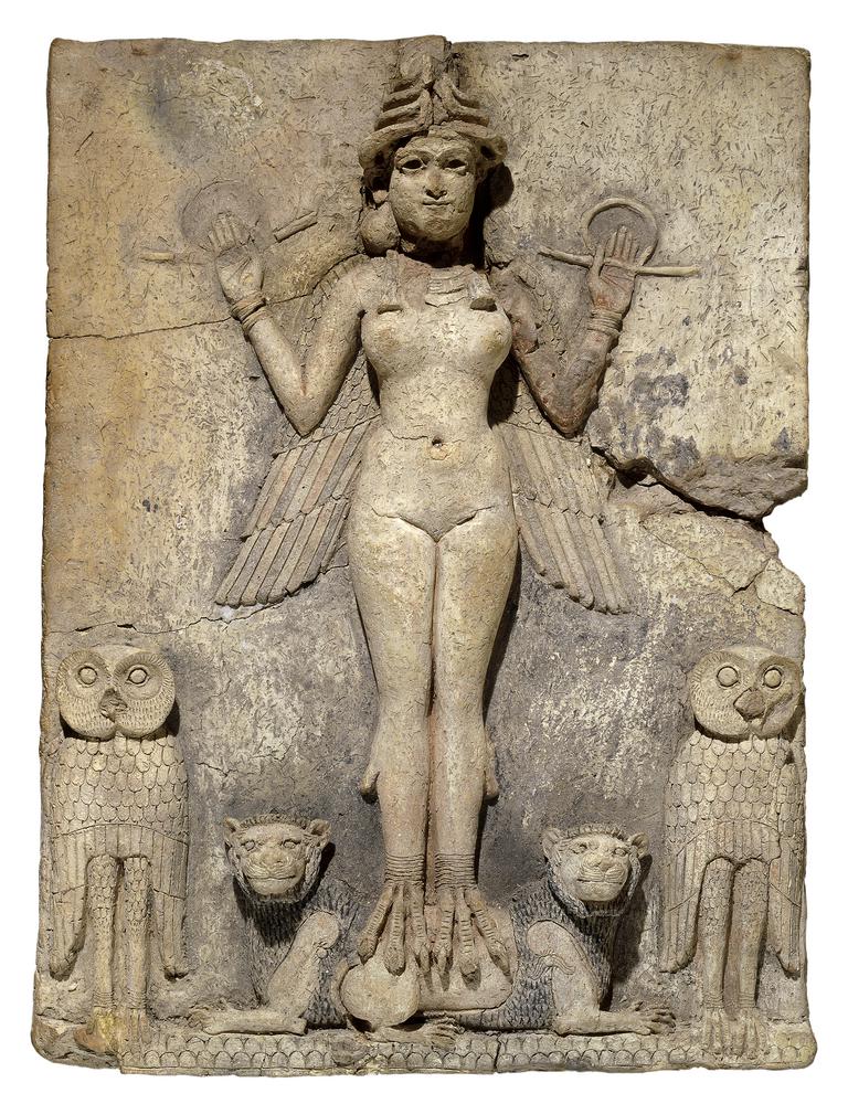 Queen of the Night relief, Old Babylonian. 19th-18th century BC. Displayed in the British Museum.jpg