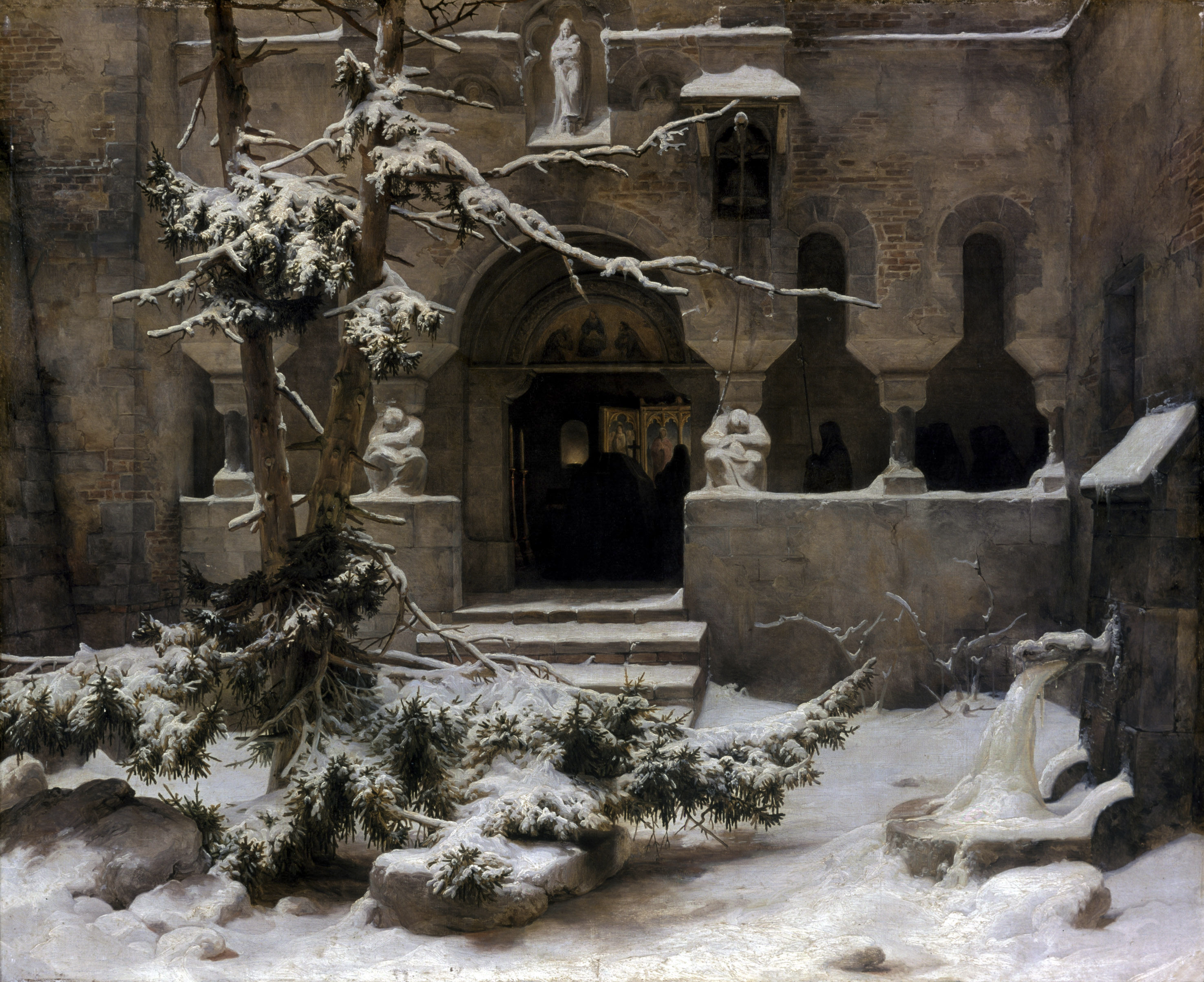 Karl Friedrich Lessing - Klosterhof im Schnee (Monastery in Snow). (1829).png