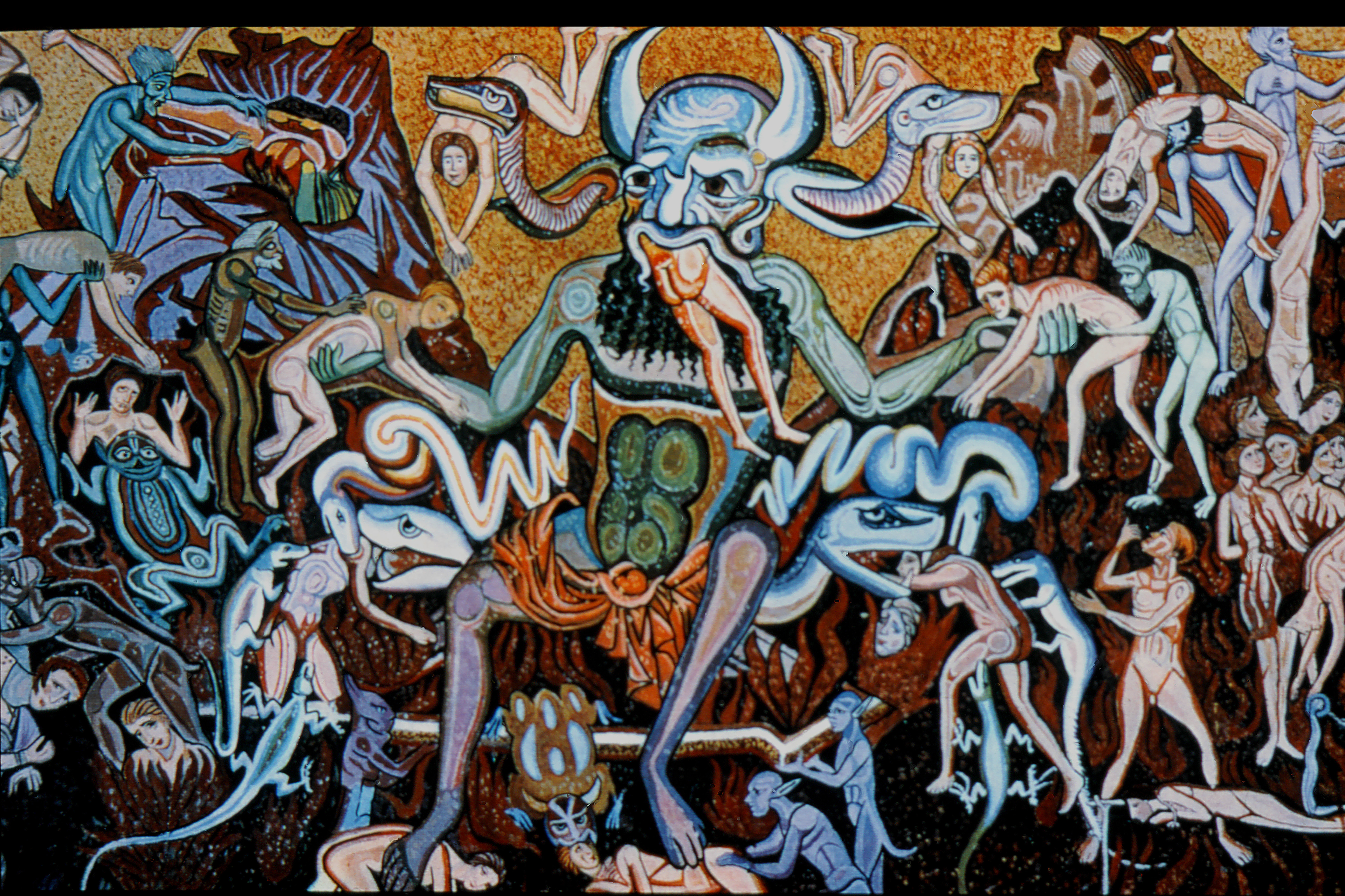 Representation of Satan in Hell, Coppo di Marcovaldo, c.1260, Mosiac in the Baptistery of Florence.jpg