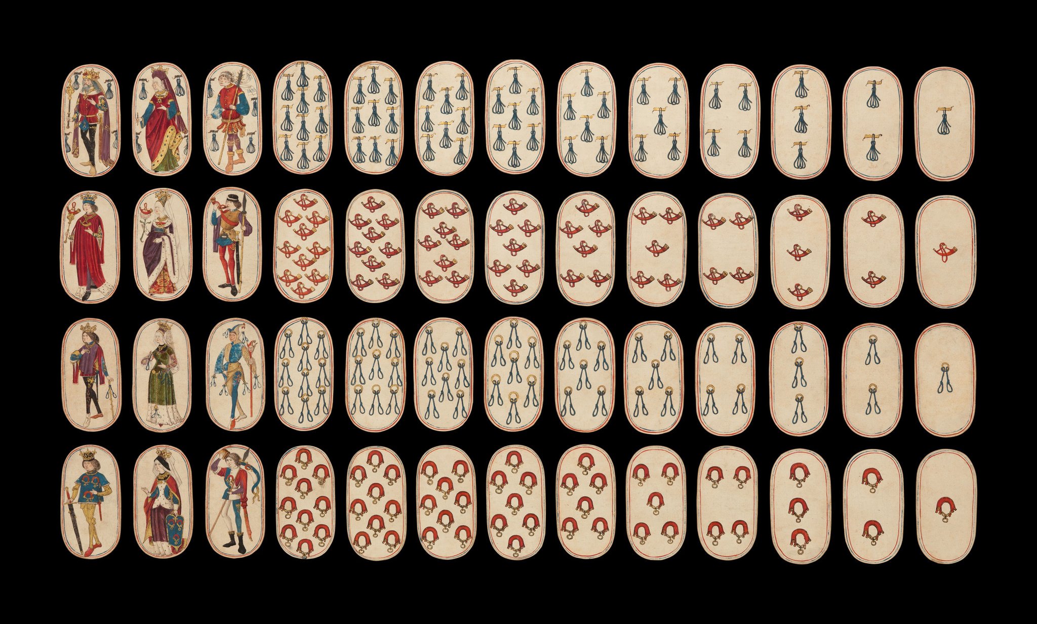 The oldest surviving deck of 52 playing cards, made in the Netherlands (circa 1475 AD). Currently housed at Metropolitan Museum of Art, New York.jpg