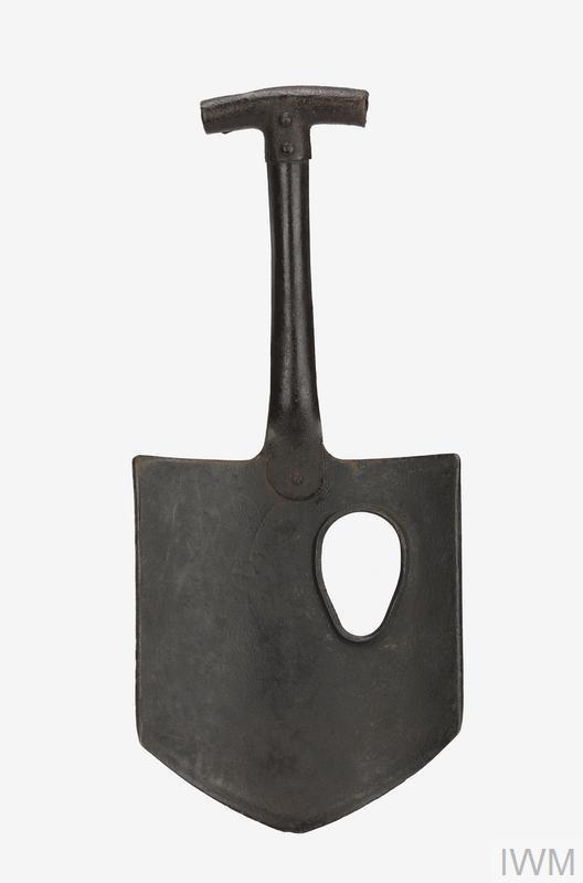 The MacAdam Shield Spade, produced during WWI. It was intended to be used as both a shield and a shovel, as the solider would be able to shoot through the hole without exposing themselves.jpg