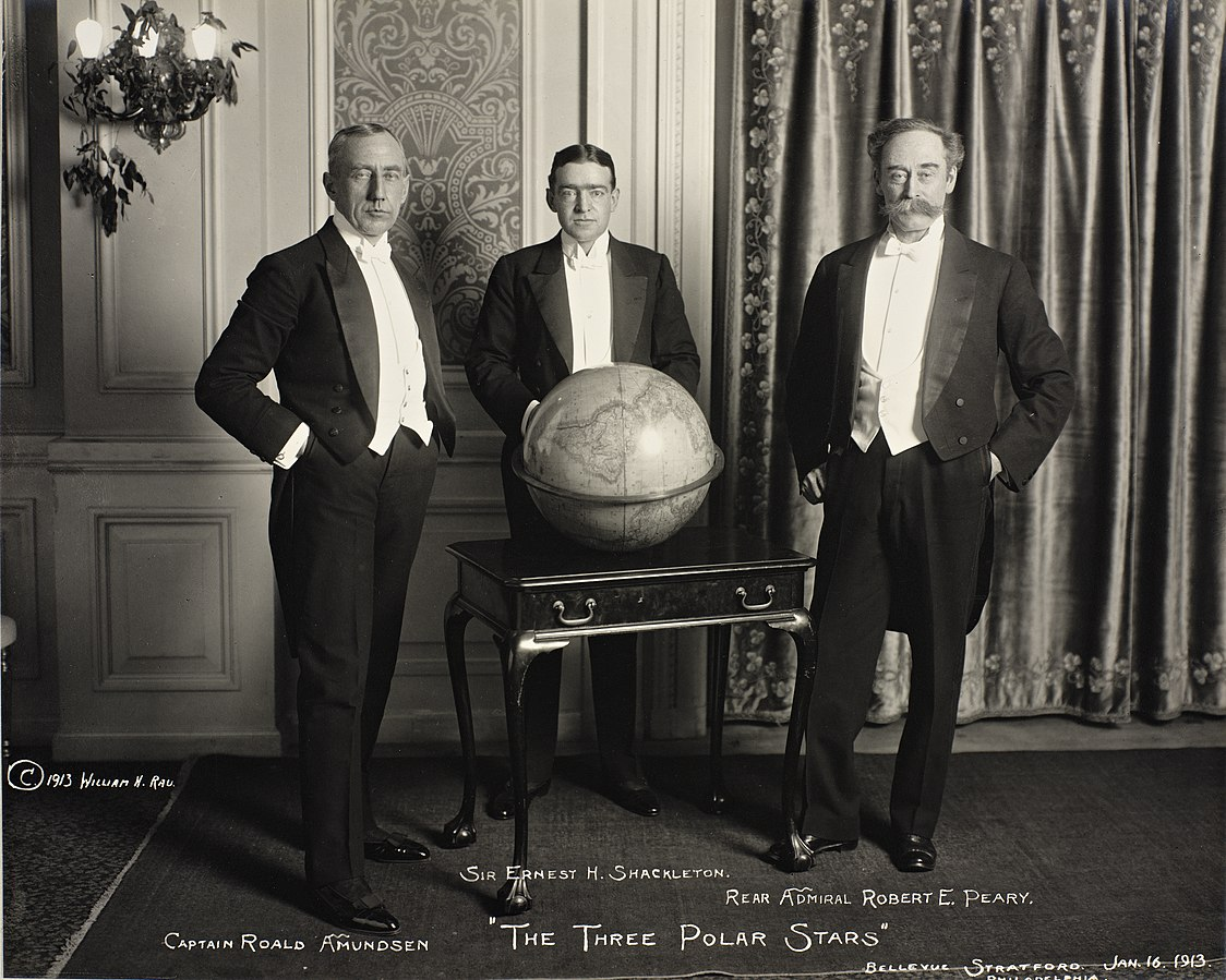 The men who conquered the Antarctic. Roald Amundsen, Ernest Shackleton, and Robert Peary, 1913.png