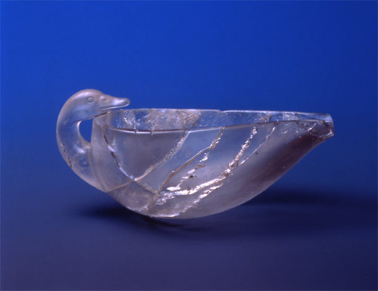 Rock crystal vessel in the shape of a duck, Mycenaean or Minoan craftsmanship, c. 16th century BC.jpg