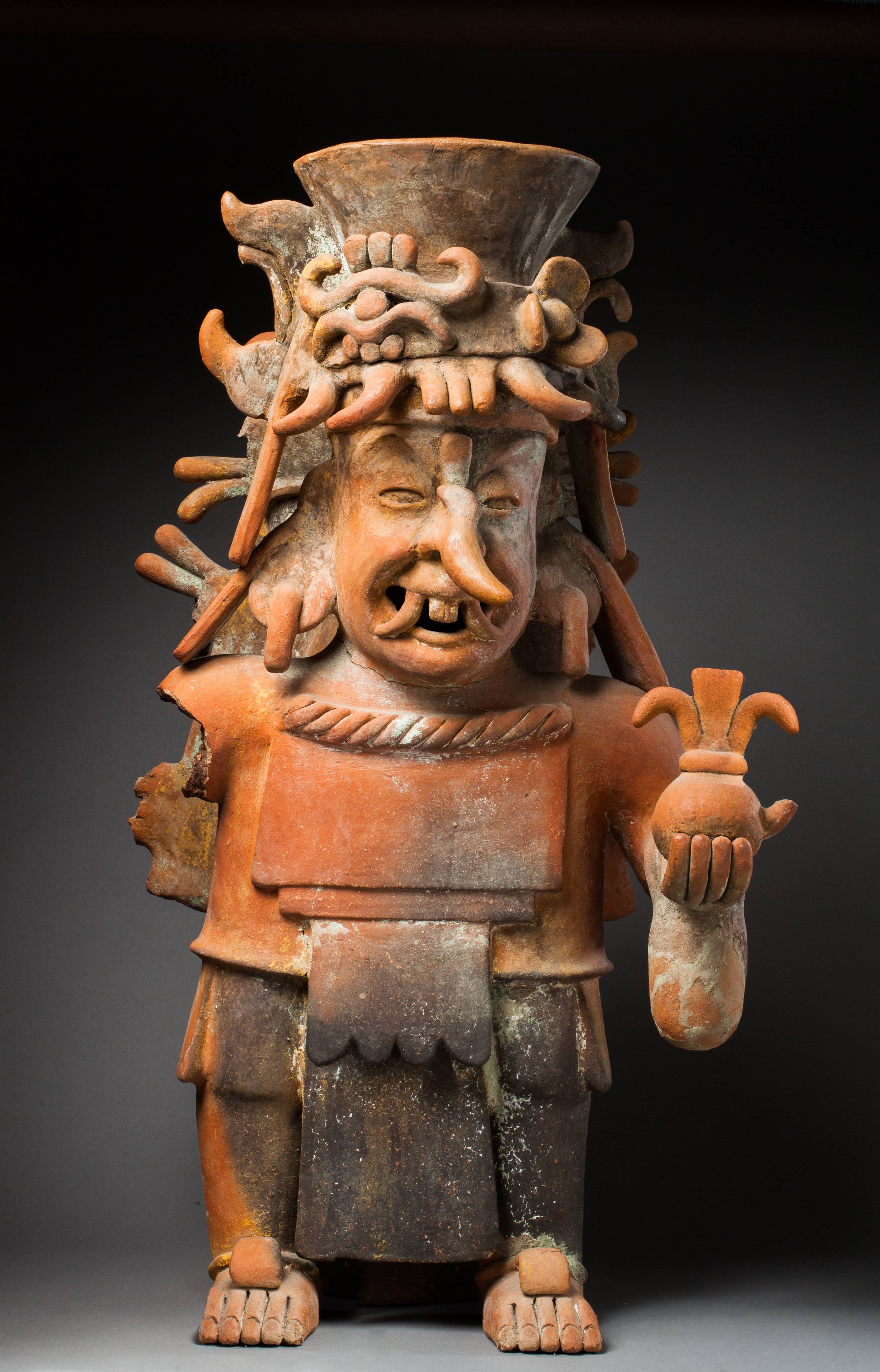 A terracotta effigy censer depicting the Maya rain deity Chaac. From Mexico, 1200-1500 CE.jpg