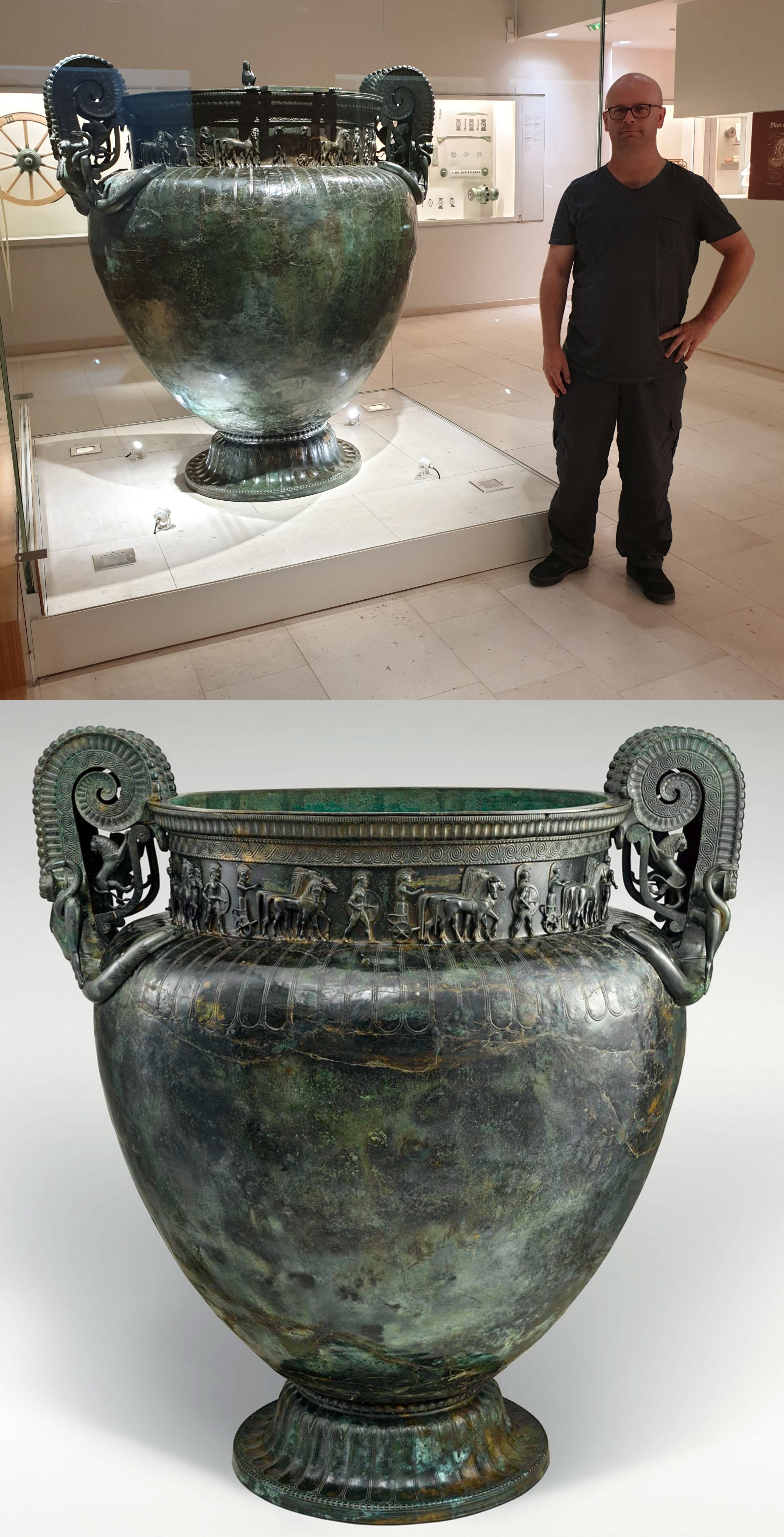 The Vix Krater is an imported Greek wine-mixing vessel found in the Celtic grave of the Lady of Vix in northern Burgundy, France. Made of bronze and dating back to ca. 500 BC.jpg