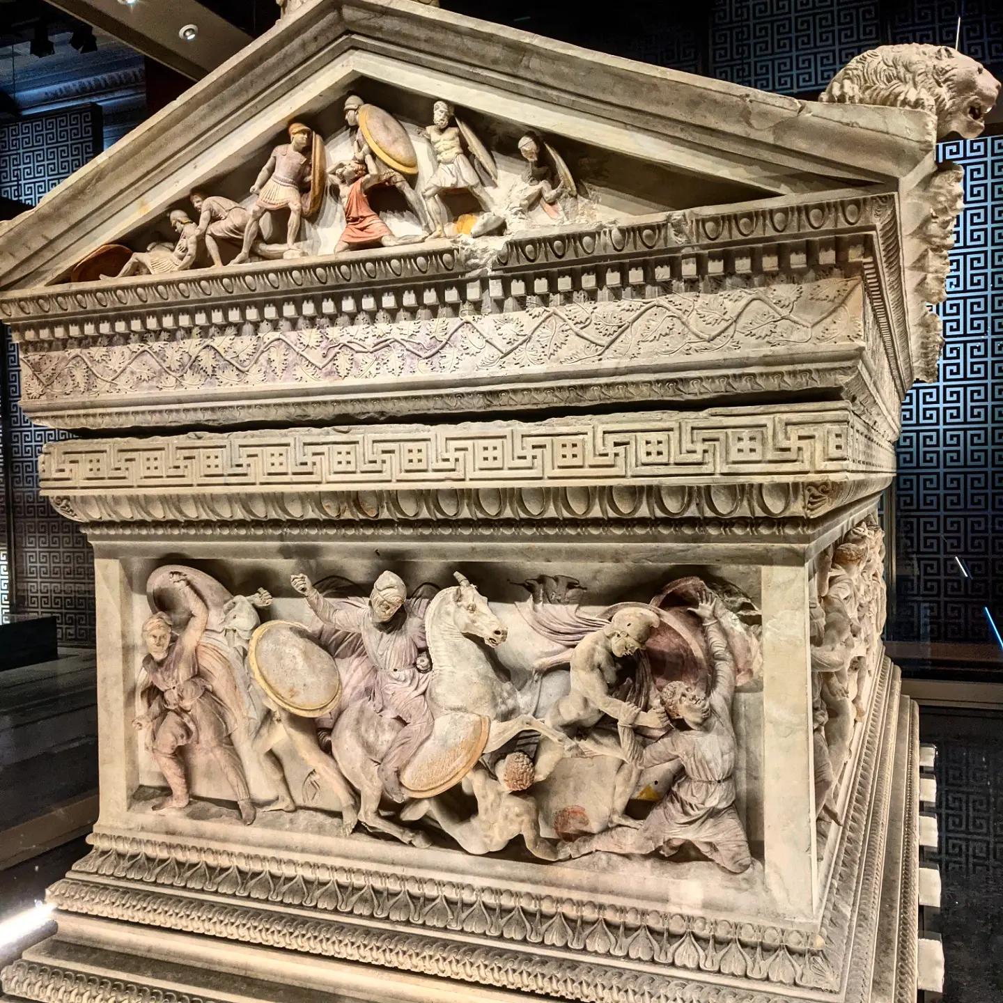 The Alexander Sarcophagus from about 330 BCE still has traces of it's original bright colors.jpg