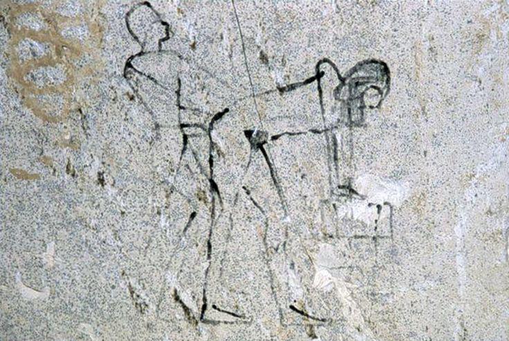 One of the oldest graffiti in the world portrays Hatshepsut and Senenmut in a compromising position; 18th dynasty.jpg