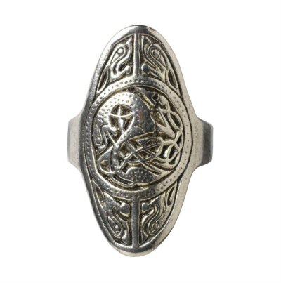 The Anglo-Saxon 'Chelsea Ring' of Silver gilt. Oval bezel with a dragon medallion, flanked by four monster heads, ca. 775-850.jpg
