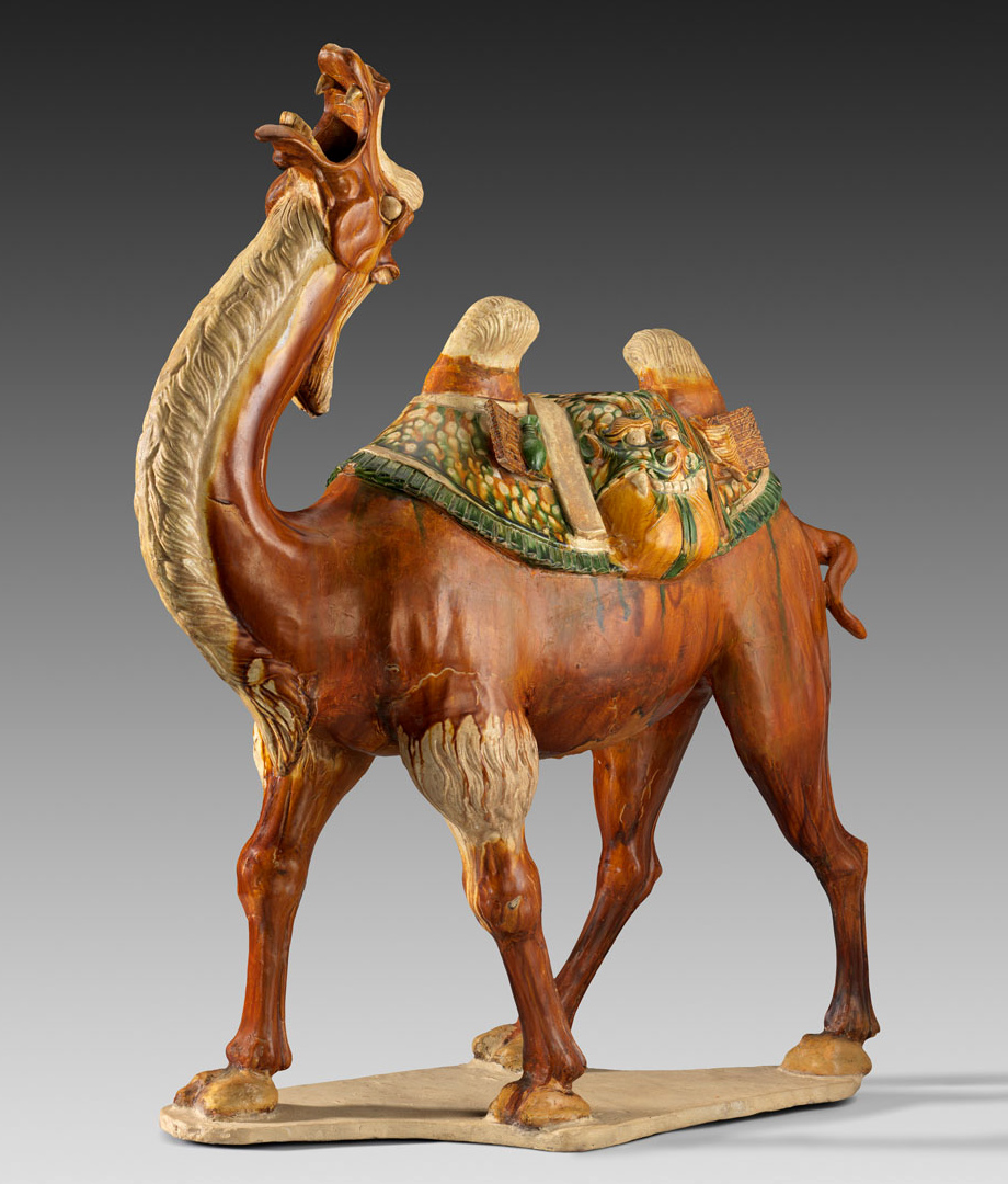 Glazed ceramic sculpture of a bactrian camel with pack saddle. China, Tang dynasty, 700-750 AD.jpg