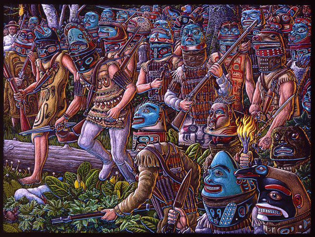 Tlingit attack on Russian Fort at Sitka, June 1802 © Ray Troll, 2002.jpg