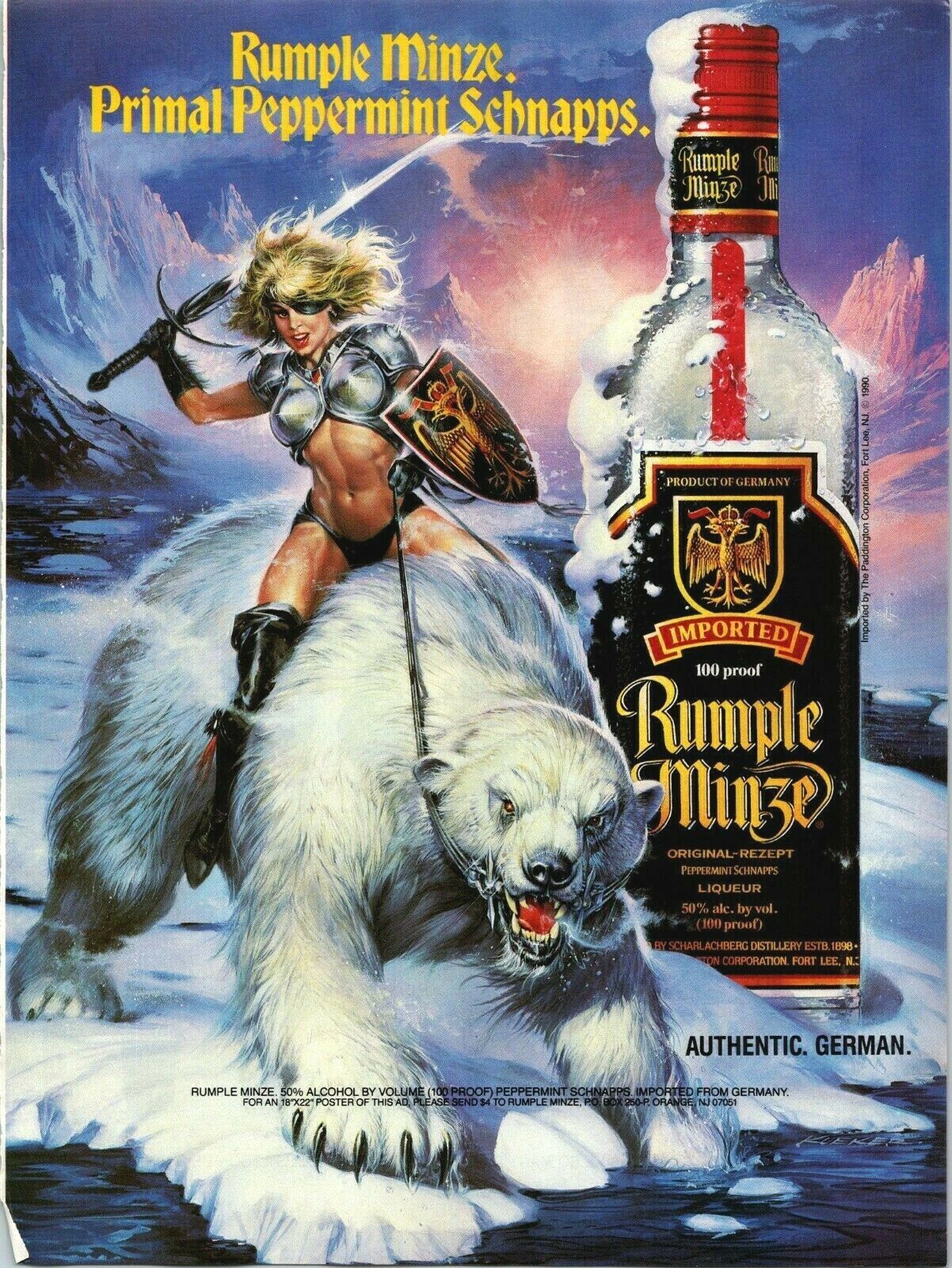 Woman Warrior Illustrated Rumple Minze Polar Bear Liqueur 1993 Vintage Print.jpg