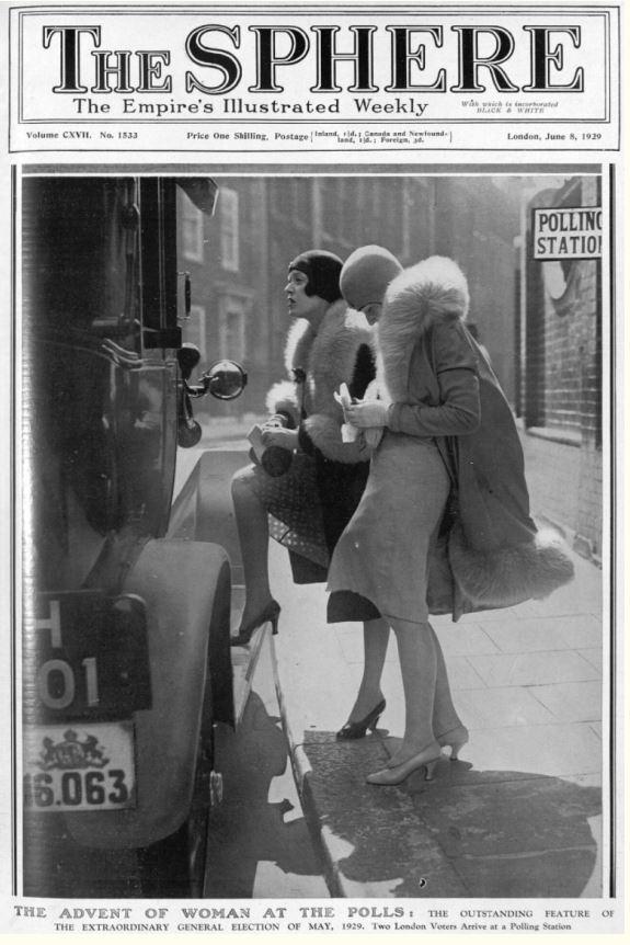 Two women get a taxi to the polling station London 1920s.jpg
