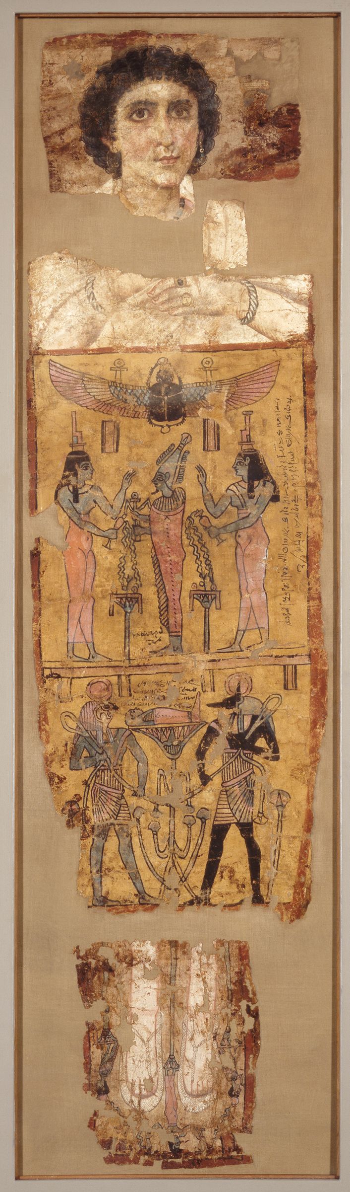 Funerary shroud of Tasheretwedjahor, Tempera on Linen, 1st-2nd century Roman Egypt. Harvard Art Museum exhibit on Fayum Wood Portraits.jpg
