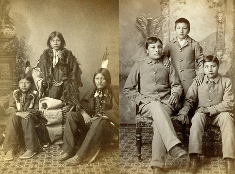 Before and After photos from the Indian residential school system, a network of boarding schools for young indigenous Americans in the 19th century.jpg