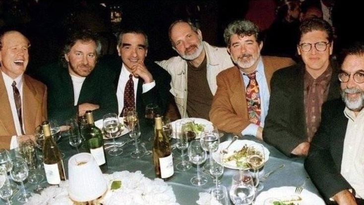 Ron Howard, Steven Spielberg, Martin Scorsese, Brian De Palma, George Lucas, Robert Zemeckis and Francis Ford Coppola at Lucas' 50th birthday party. May, 1994.jpg