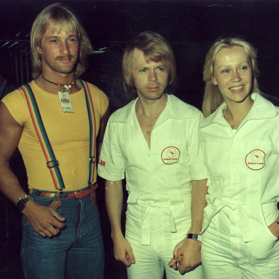 Martial artist & 'Western Bad Guy' in Hong Kong films Richard Norton working as a bodyguard for ABBA (1977).jpg