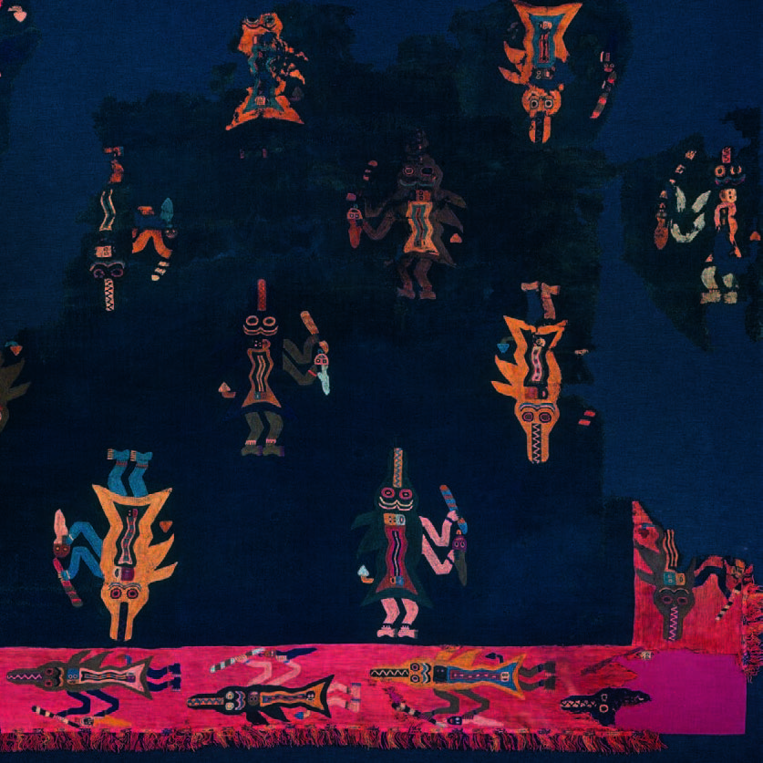 Detail of embroidered funerary cloak, Parakas Culture, Peru (100 BCE-200 CE). Museo Chilean de Arte Precolombino.jpg