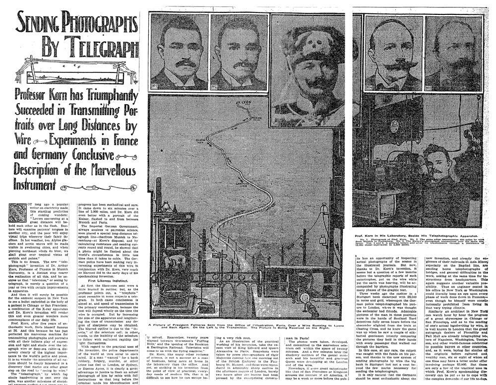 A 1907 NY Times newspaper article regarding the first photographs sent electronically by wire.png